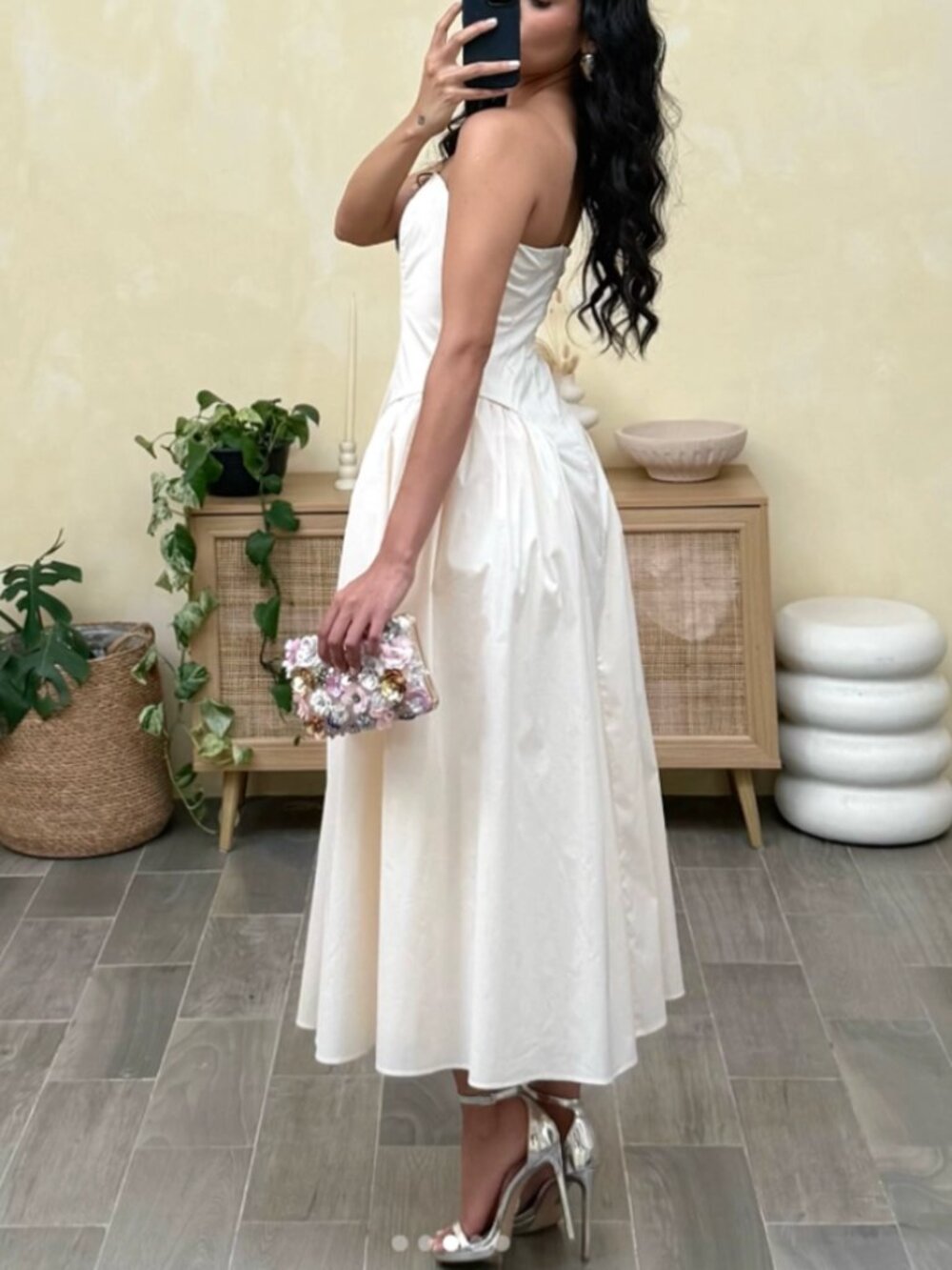 ✨ SALE EUC Mable Midi Strapless Dress Medium Almond Cream Party - Picture 3 of 10